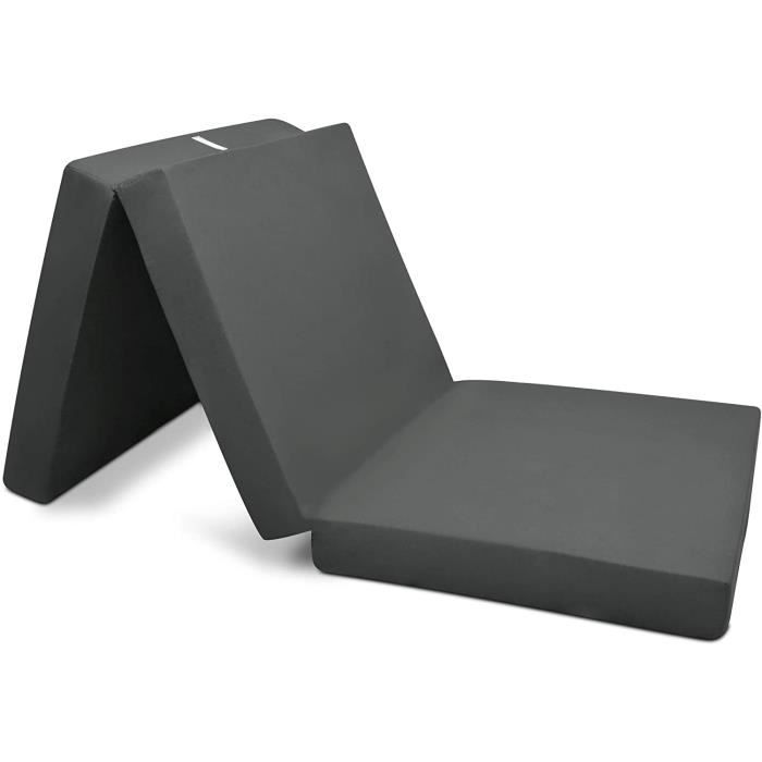 Beautissu Matelas d'appoint pliable Adulte Campix – 80x195cm Anthracite – Chauffeuse convertible – Lit futon pliant d'invité
