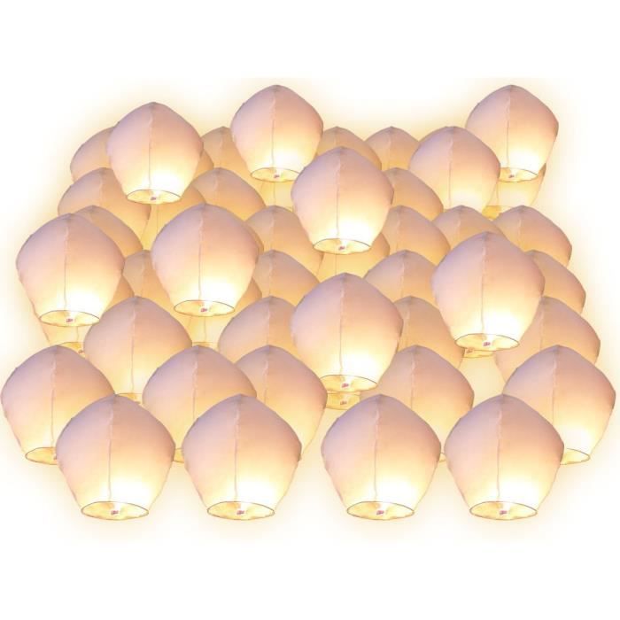 Lot de 50 Lanternes volantes blanches blanc surprise fête mariage céleste chinoise anniversaire extraordinaire