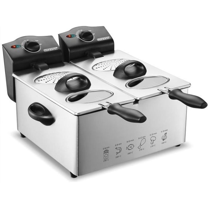 Deuba Friteuse électrique 2x3 litres 2000 watts Cuve amovible Acier inoxydable Démontable Contrôle de température