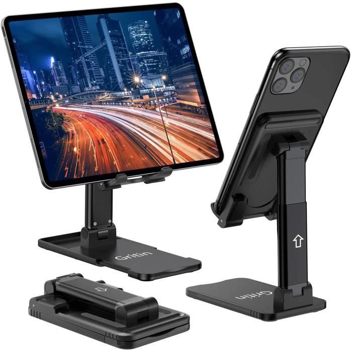 Gritin Support Téléphone/Tablette, Support Téléphone Bureau Portable Réglable Support Dock Pliable Support de Table pour iPhone Se 2