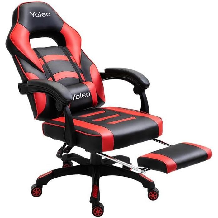 Chaise de Bureau, Fauteuil de bureau Gamer Rotation 360 degrés Hauteur Réglable Rouge et Noir