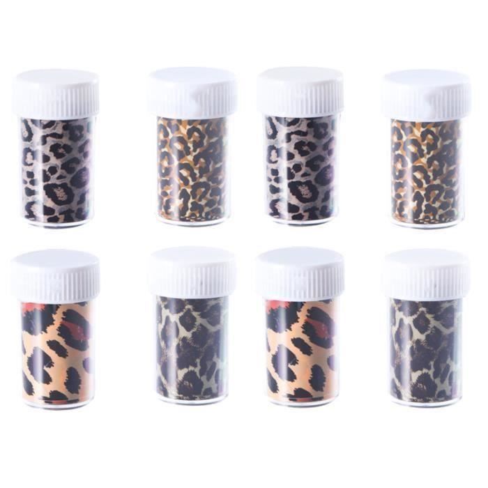 8 bouteilles de décalcomanies pour ongles imprimé léopard bricolage décoratifs manucure transfert autocollants KIT FAUX ONGLES