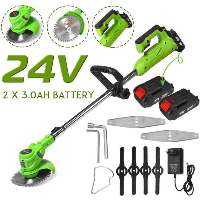 24V Débroussailleuse électrique sans fil Longueur Ajustable avec 2 Batteries Rechargeable 3000mah