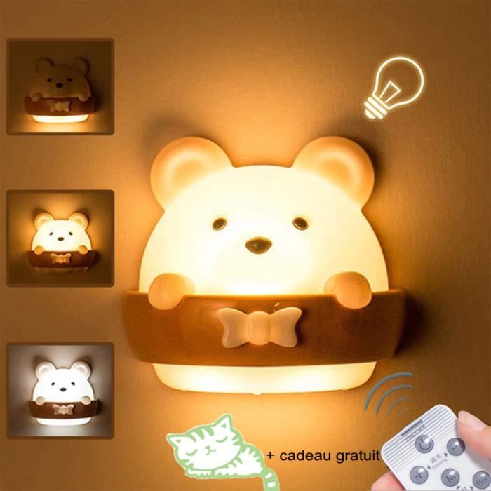 Veilleuse bébé, Veilleuse de nuit à LED pour bébé chambre d'enfant，3 modes d'éclairage, télécommande, veilleuse rechargeable