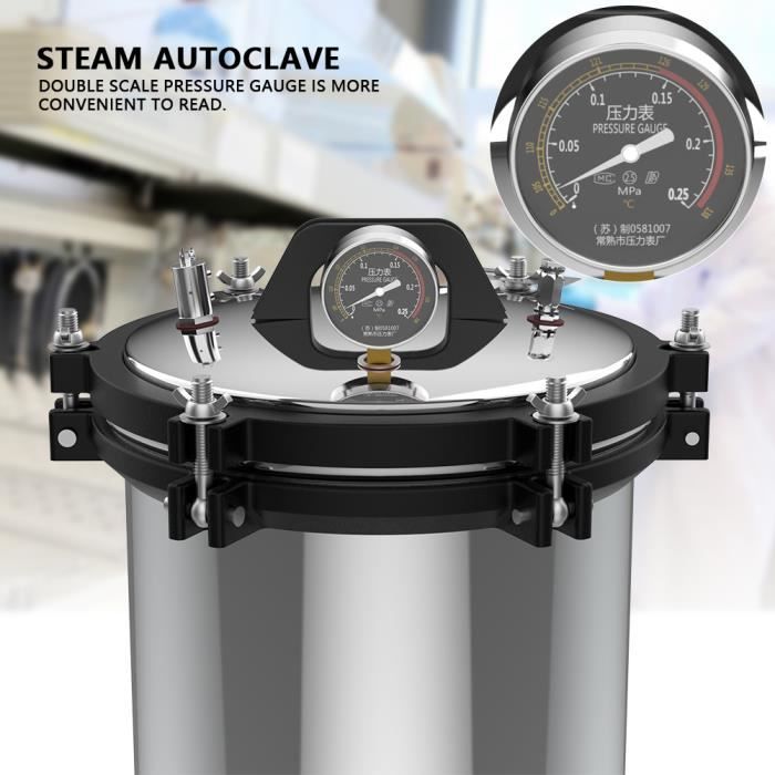 HURRISE Stérilisateur à vapeur 18L CN Plug 220V acier inoxydable double pression de chauffage autoclave à vapeur stérilisateur