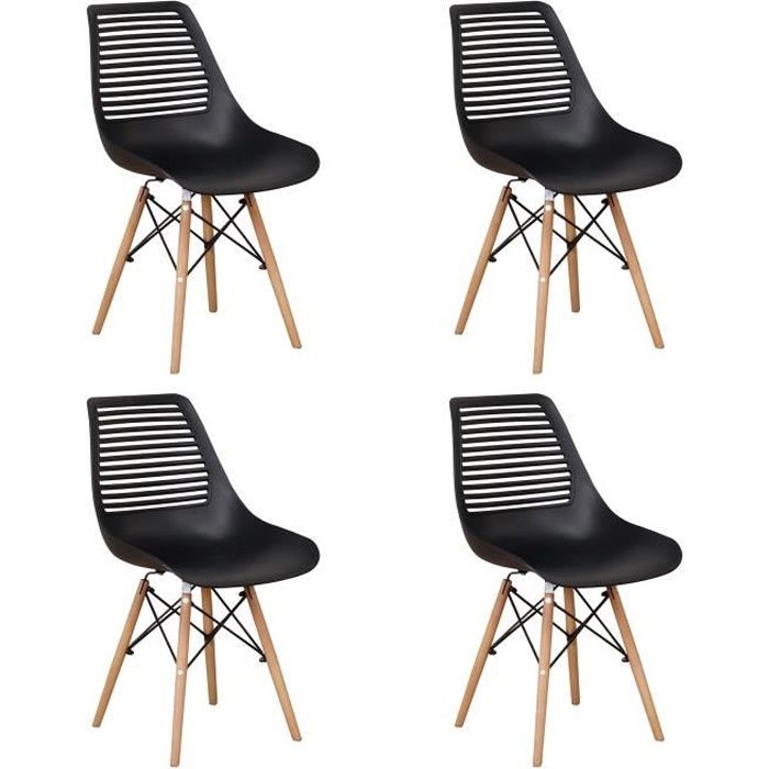 BenyLed Lot de 4 Chaises évidées sans Accoudoirs en Plastique Moulé du Milieu du Siècle avec Pieds en Bois Naturel , Noir