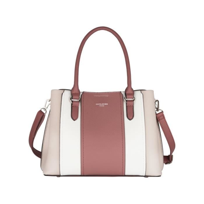 David Jones - Sac à Main Multicolore Femme - Cabas Simili Cuir Porté Epaule Bandoulière - Taille Moyenne Patchwork Rayure - Rose