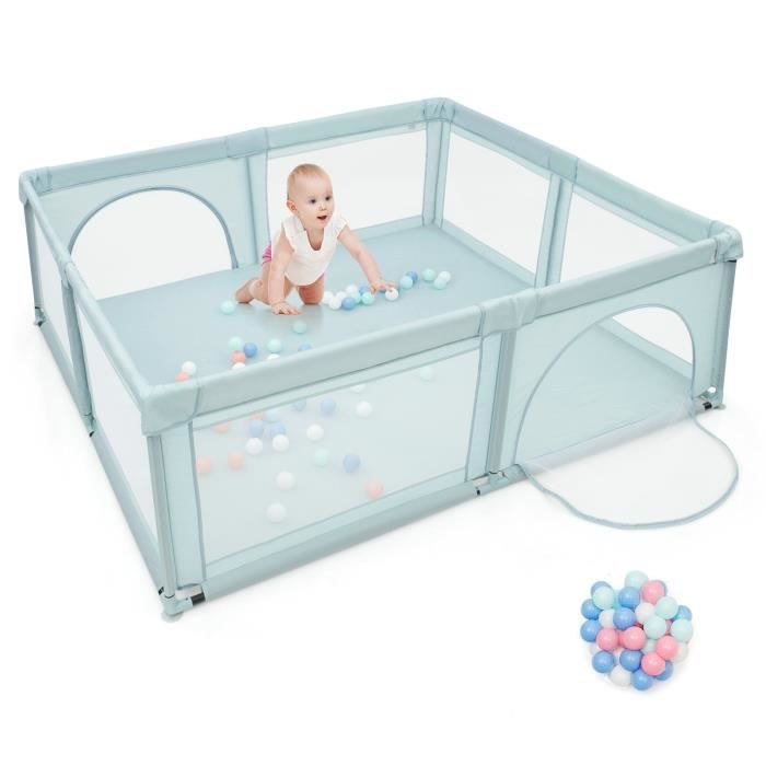 DREAMADE Parc Bébé en Oxford Sûr, Clôture de Jeu 4 Ventouses Antidérapantes, Panneaux Latéraux en Maille, pour Enfants 3 Ans+, Bleu