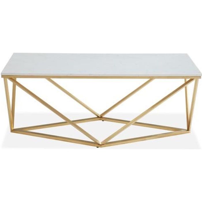 Table basse rectangulaire marbre blanc & métal doré - Roxy - ELLE DECORATION