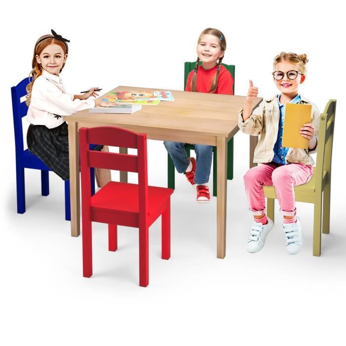 GIANTEX Ensemble Table et 4 Chaises Colorées pour Enfants en Bois,Idéal pour Dessiner,Manger,Jouer,Naturel