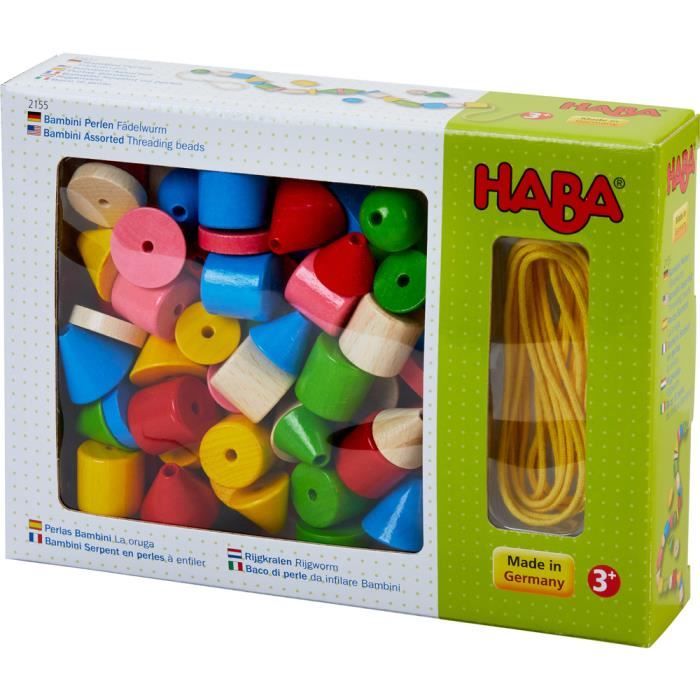 HABA - Bambini Serpent - Perles en bois à enfiler - Jeu de laçage créatif - à partir de 3 ans, 002155
