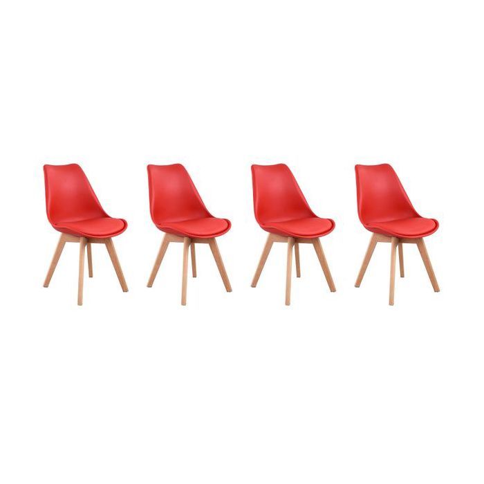 Lot de 4 chaises scandinaves NORA rouge avec coussin