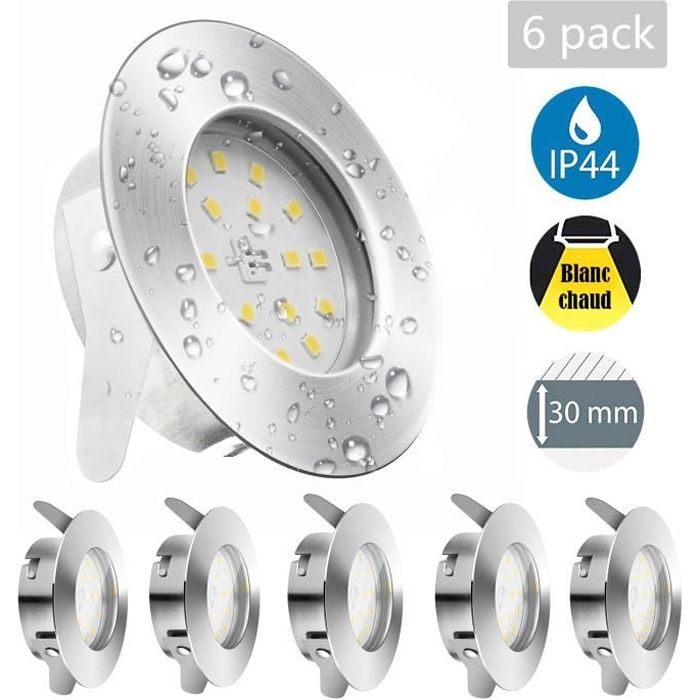 Kimjo 6x Spots LED Encastrables 5W Blanc Chaud 2800K IP44 Spot Led Salle de bain Plafonnier Encastré Étanche Lampe de Plafond
