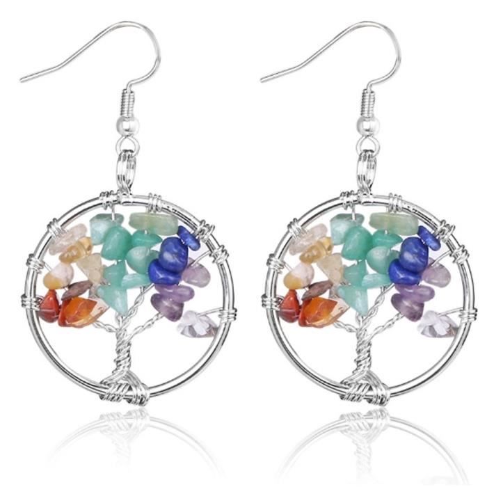 Boucles D'Oreilles - Arbre De Vie 7 Chakras - Multicolore
