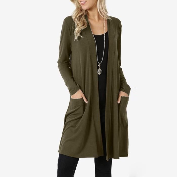 Femmes Casual Cardigan Solide Manches Longues Avant Ouvert Cardigan Poche Manteaux HQF91030771AGL3_oaw
