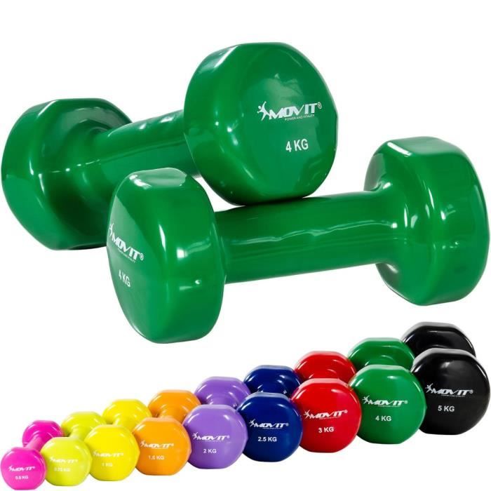 MOVIT Set de 2 haltères en vinyle vert 8 kg (2 x 4 kg)