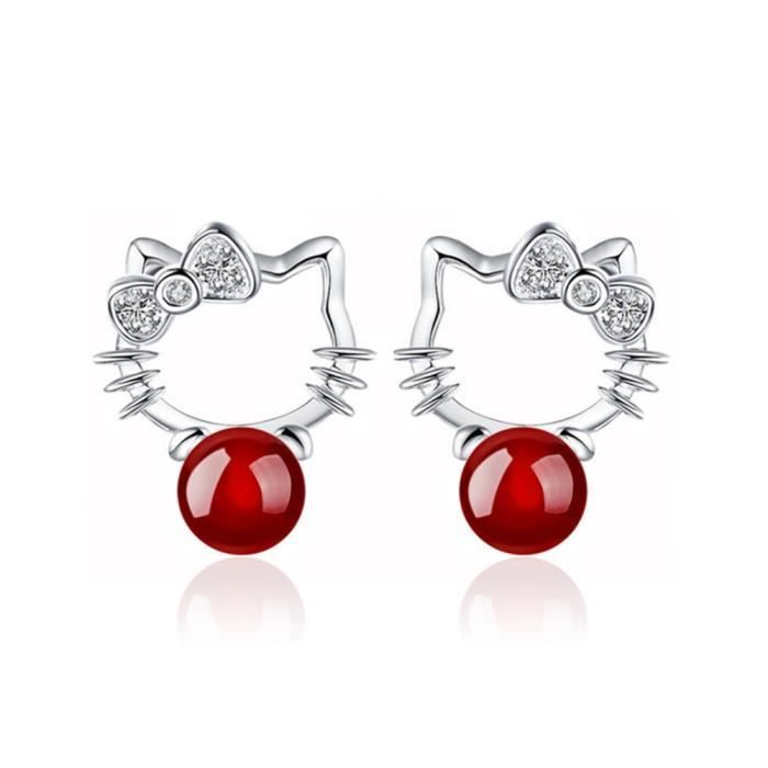 Boucles D'oreille Hello Kitty Perle de Bohême Argent 925
