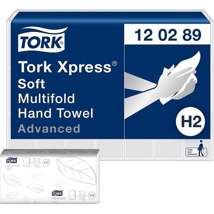 Tork Xpress Essuie-mains interfoliés doux - 120289 - Papiers d'essuyage pliés en Z, qualité Advanced, pour Distributeur H2 - Absorba