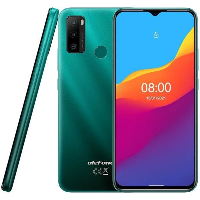 6.52- Ulefone Note 10 Smartphone Pas Cher 32Go Android 11 5500mAh Batterie Téléphone Portable Support OTG Micro+Nano Dual SIM Vert