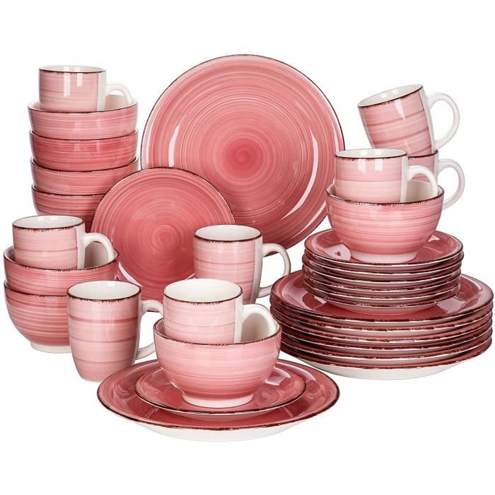 vancasso, Série Bella, Service de Table en Porcelaine,Faïence Style Vintage Rustique,Motif Cercle Arbre-rose 32pcs