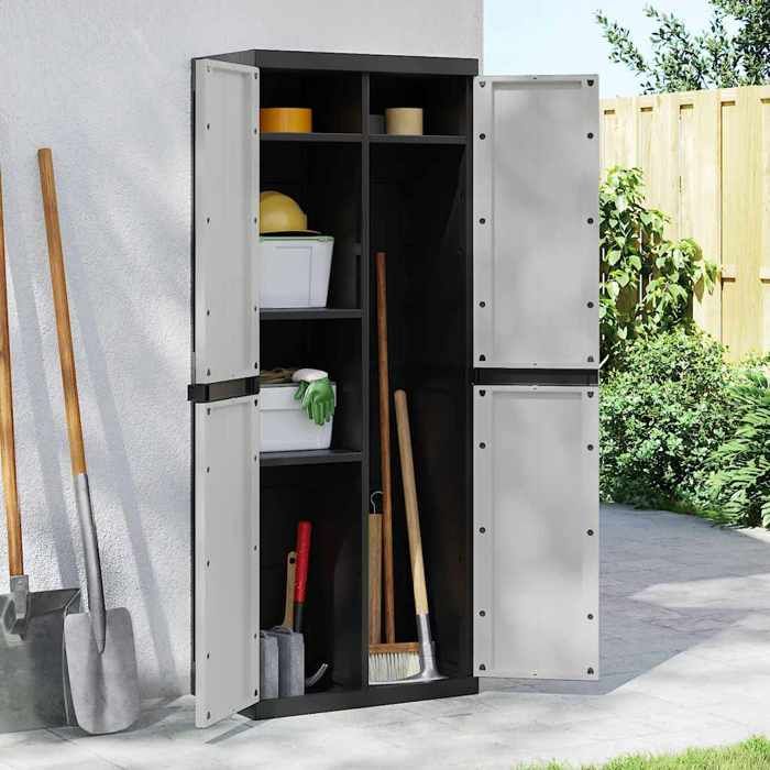 vidaXL Armoire de rangement dextérieur gris et noir 65x37x165 cm PP 364200