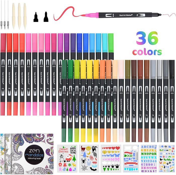 JORSHIMAN Feutres Pinceaux Feutre Coloriage Aquarelle Feutre Aquarelle Ensemble de 24 Marqueurs JORSHIMAN Feutres Pinceaux Feutre Coloriage Aquarelle Feutre Aquarelle Ensemble de 24 Marqueurs