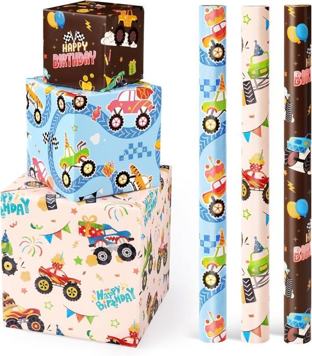 Ensemble De 3 Rouleaux De Papier D"emballage Pour Anniversaire, Rouleaux Géants De Papier D