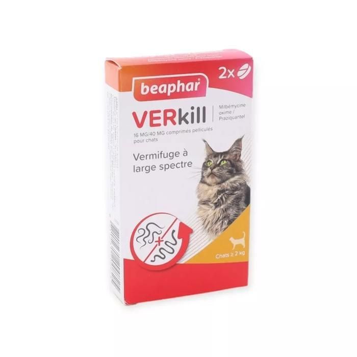 Comparer les prix de VERMIFUGE Beaphar VERkill GRAND Chats 2 - 12 kg Boite de 2 comprimés Insectifuge