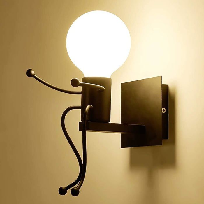 Applique Murale Intérieur Vintage Lampe Murale Industriel Lampe de Mur Fer à Repasser Art Déco E27 Base(Noir，sans source lumineuse)