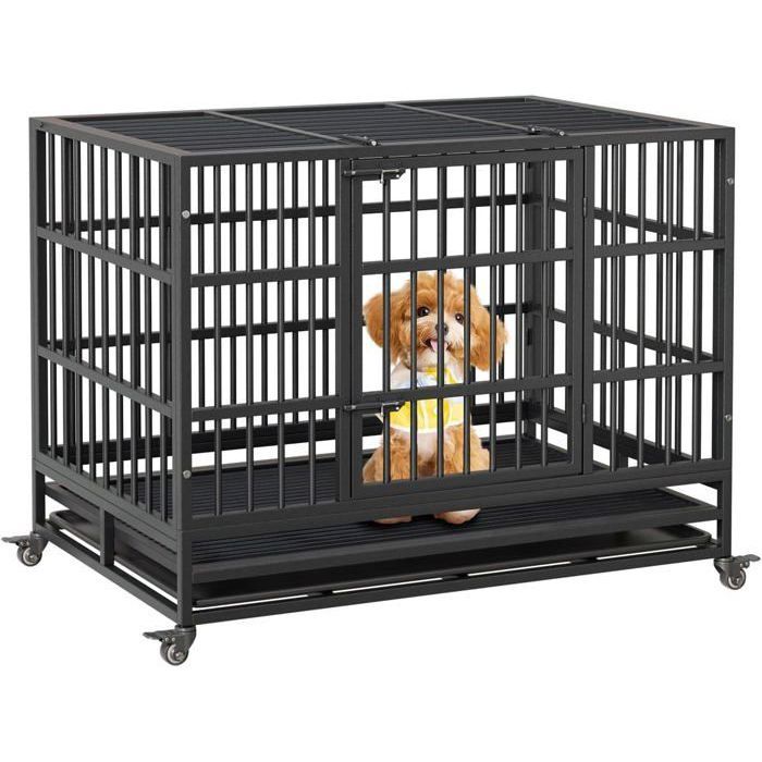 Comparer les prix de Cage pour Chien Lourd, 123 x 73 x 85 cm, pour Chiens de Taille Grande et Moyennet, Double Porte Amovible
