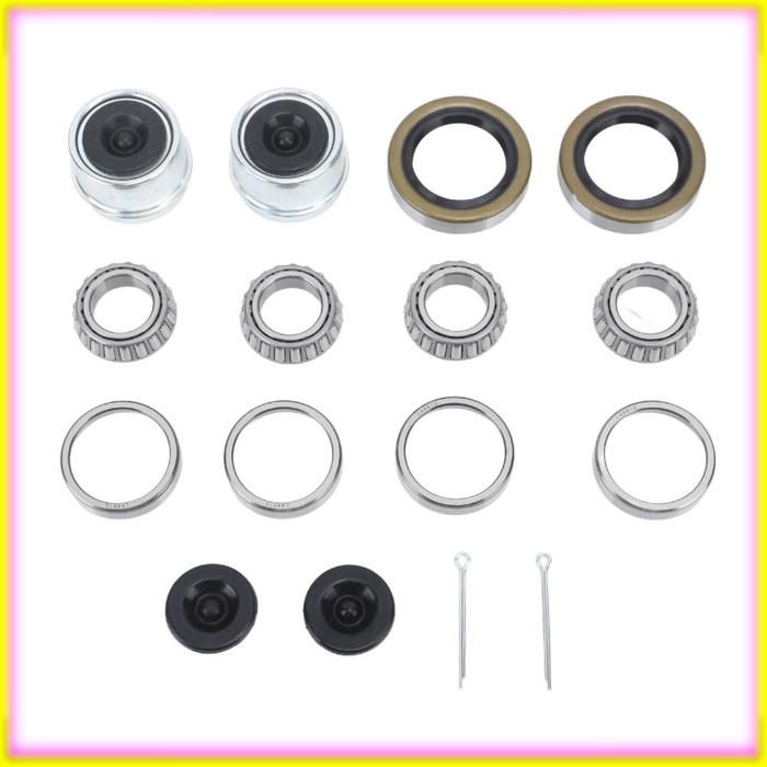 Kit Complet 2 Ensembles Roulements Roue Remorque Bateau - Joints Graisse + Capuchons Anti-poussière 1,98" Pour Essieu 1-1/16" 2000-2200 Lb