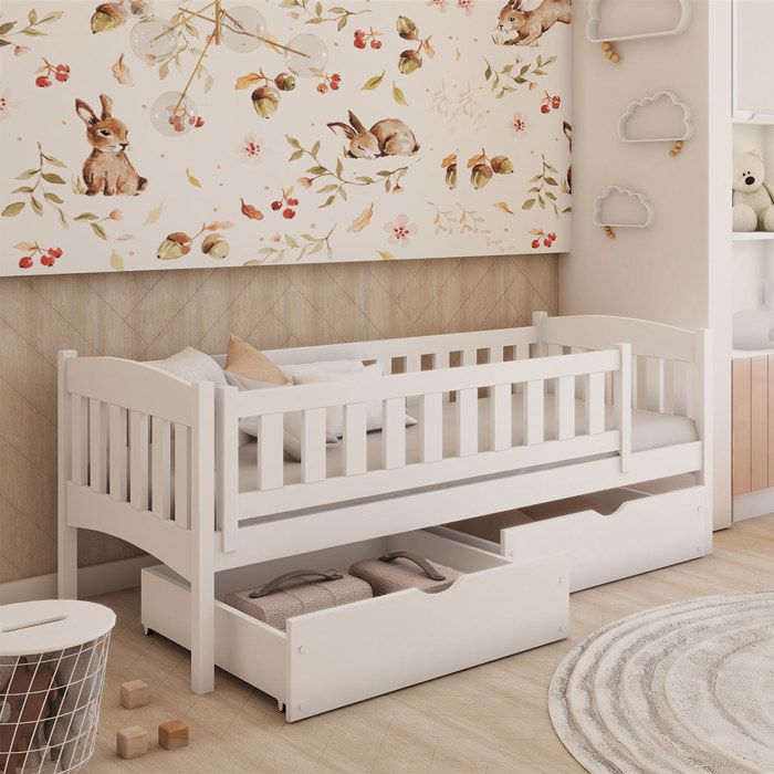 Lit avec barrières Petits-meubles - Samuel - 208 x 97 x 75cm - Blanc Lit avec barrières Petits-meubles - Samuel - 208 x 97 x 75cm - Blanc