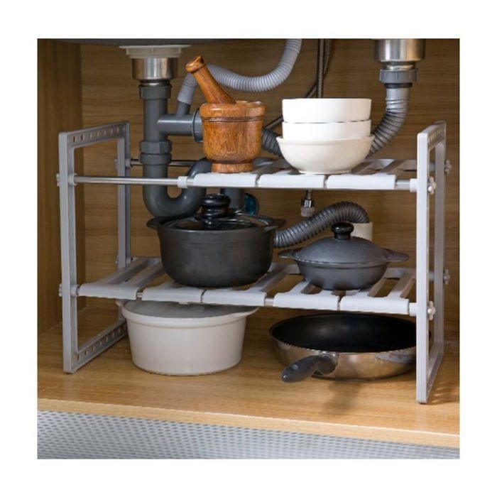 Étagère de Rangement sous Évier - Acier Inoxydable et Plastique PP - Rack Extensible Organisateur