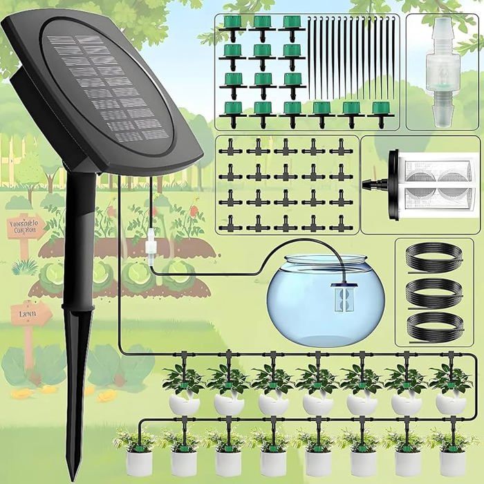 Programmateur Arrosage Automatique Solaire 12 Modes - Kit Irrigation Goutte à Goutte 15M