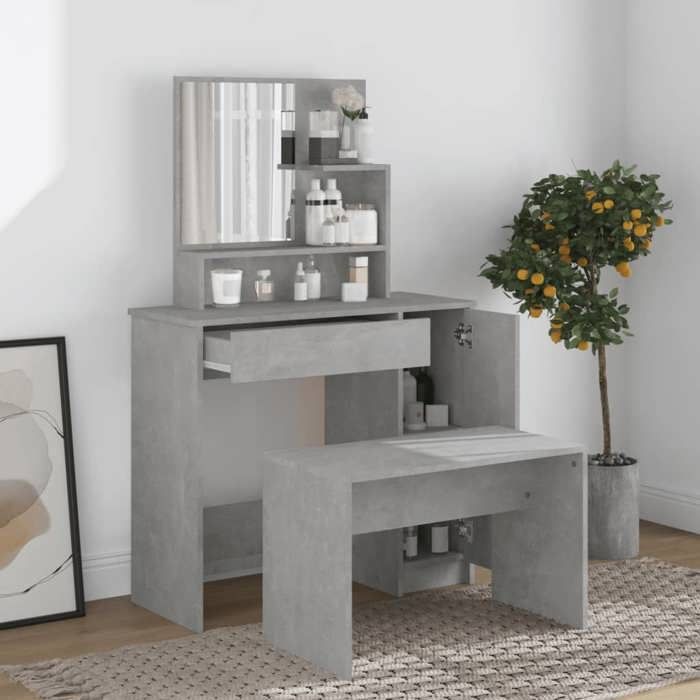 MGH - TOP coiffeuse/Table de maquillage - 1 femme - avec miroir - Gris béton 86 5x35x136 cm FR190