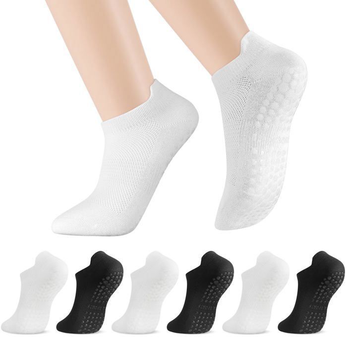 Chaussettes antidérapantes - AUCUNELY - Lot 6 paires - 85 9% coton - Taille 36-38 - Semelle picots silicone