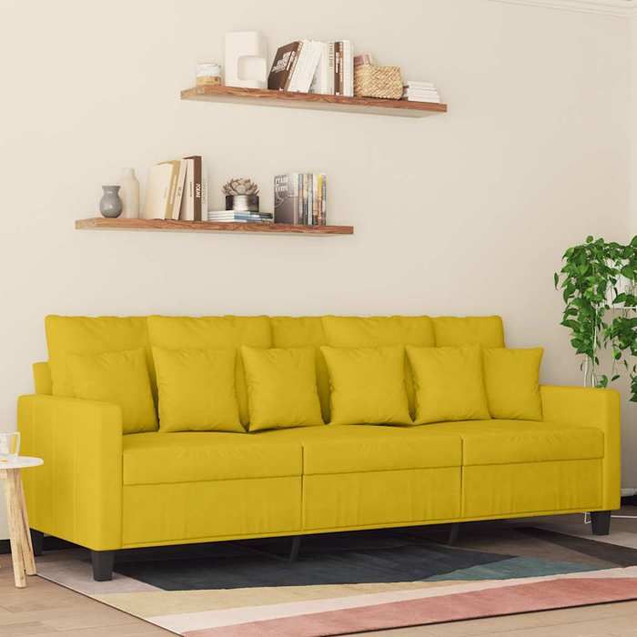 Canapé 3 places en velours - vidaXL - Jaune - 180 cm - Velours doux - Cadre en métal - Confortable - Design moderne
