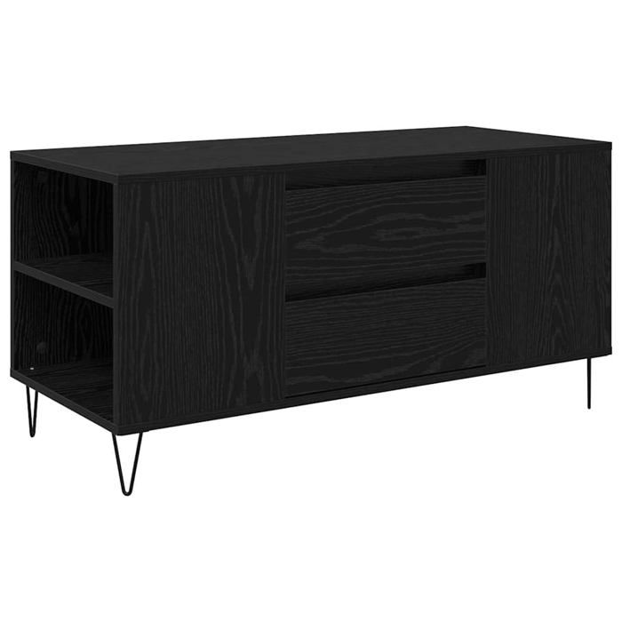 Table basse chêne noir - vidaXL - 102x445x50 cm - Bois dingénierie - Avec tiroir - 4 étagères - Poids maximal 75 kg