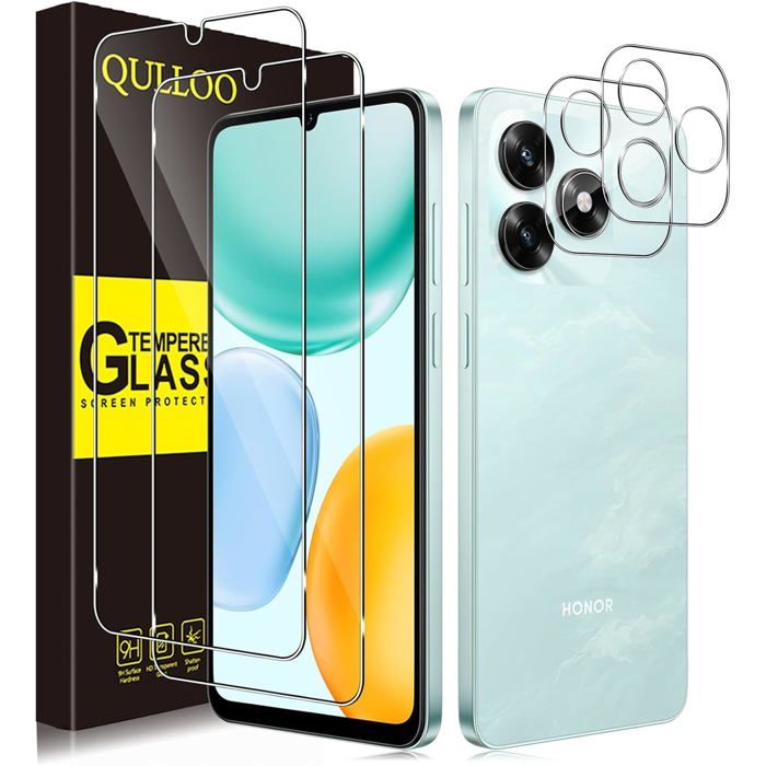 pour Honor X5C Plus 4G Verre Trempé [2+2 Pièces] Protection Décran & Caméra Arrière Protecteur Anti-Rayures 9H Dureté HD Clarté