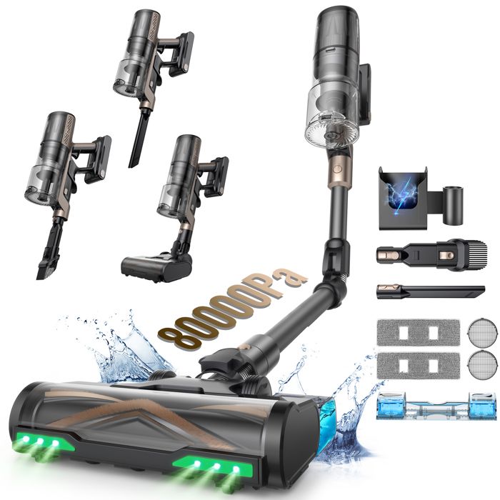 Proscenic P20 - Aspirateur Balai sans Fil Puissant Animaux - 80 kPa/180AW/680W - Autonomie 70 min - SmartSpeed™ - Batterie Amovible - Proscenic