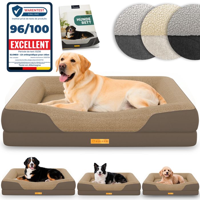 ELONEO lit orthopédique pour chien marron taille L couchage confortable avec mousse mémoire coussin lavable