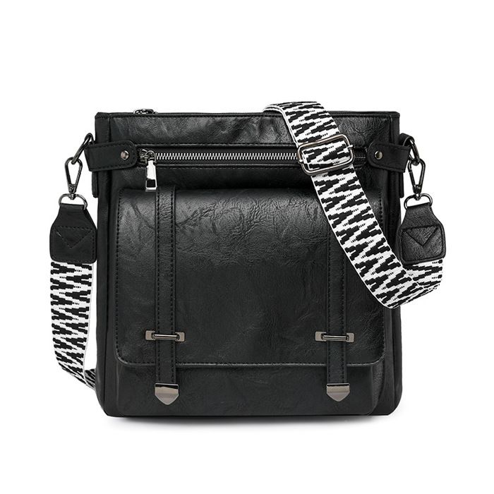 Sacoche Femme Multi-poches Fashion Sacs bandoulière en Similicuir Noir