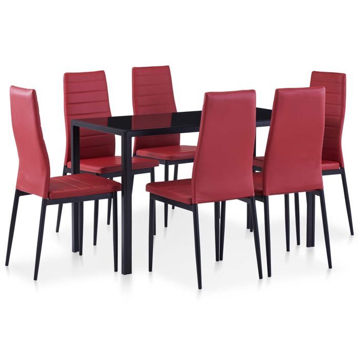Rouge Table de salon et 6 chaises - Magnifique Mobilier de salle à manger 7 pcs Rouge bordeaux CL2140843