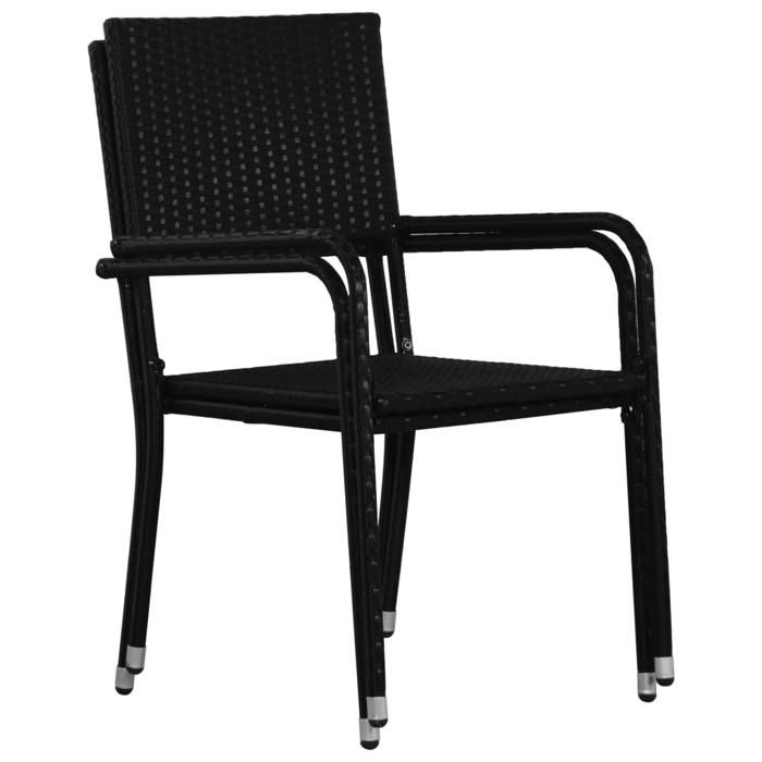 Mode Chaise à dîner de jardin empilable CHEZ YIYI Set de 2 Fauteuil de relaxation élégant noir résine tressée 51x60x87 c9811