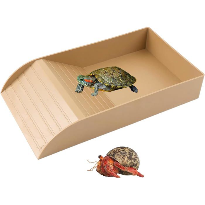 Abreuvoir pour tortue terrestre baignoire reptile avec rampe bol à eau pour tortue lézard amphibien (marron 35 - Style 1 Grand