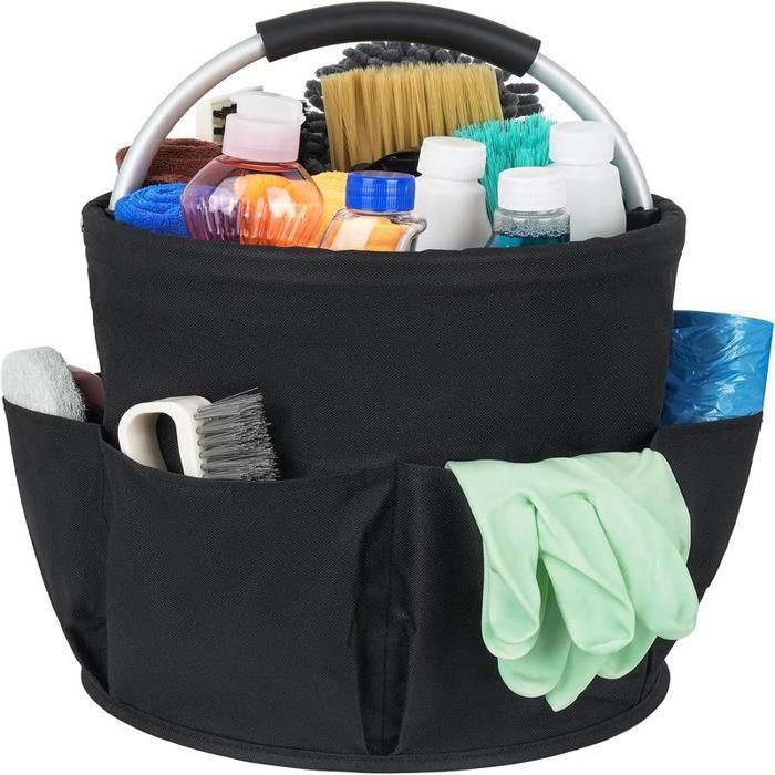 Panier de nettoyage avec poignée grand sac de rangement multipoches facile à nettoyer et à transporter noir