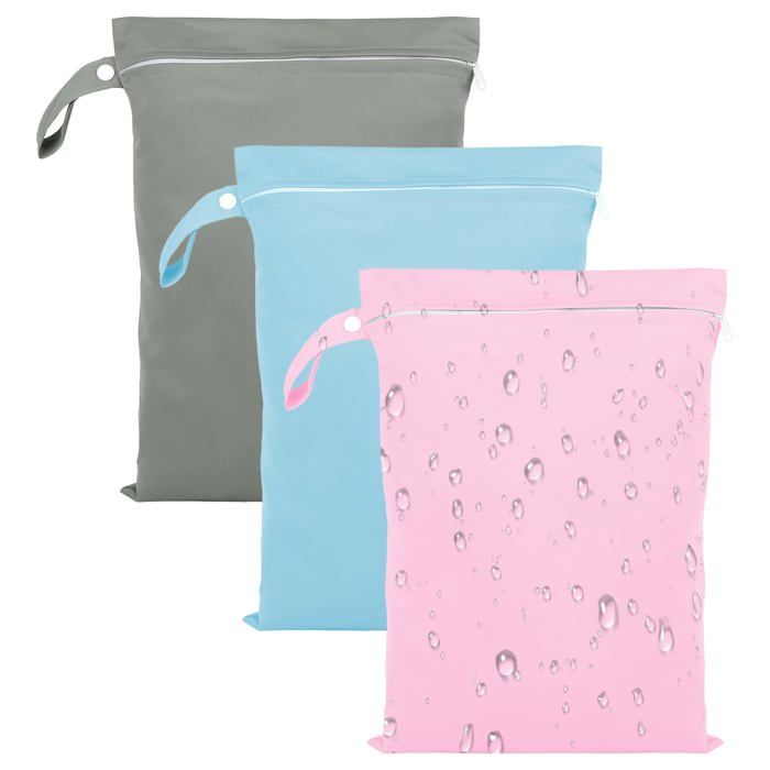 Lot 3 sacs imperméables - Gris bleu rose 40x30 cm Poche étanche baignade plage serviette maillot - Sac voyage Aucunely