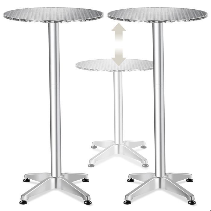 Table de bistrot - TECTAKE - table bistrot aluminium pliee reglable en hauteur plateau mdf aluminium ø 60 cm - argent