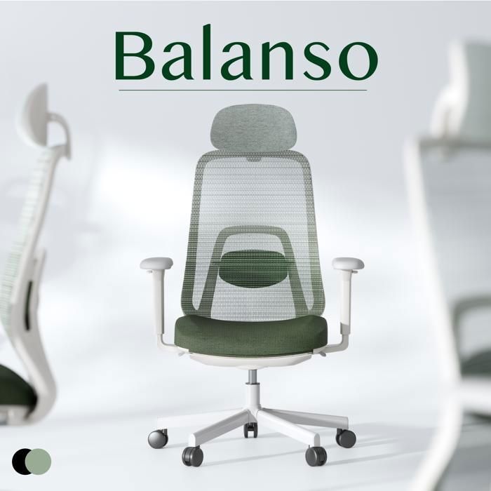 FLEXISPOT Balanso Chaise Bureau Ergonomique Équilibre Dynamique Lombaire 10D Accoudoirs 3D 0 Formaldéhyde Repose-Pieds Vert