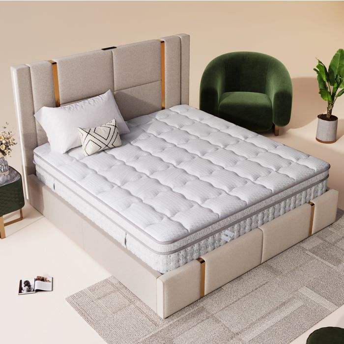 Matelas hybride 140 x 200 cm H3 25 cm 7 zones ressorts ensachés et mousse froide blanc